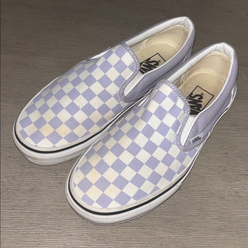 Vans Lilac and White Checkerboard Slip-Ons
